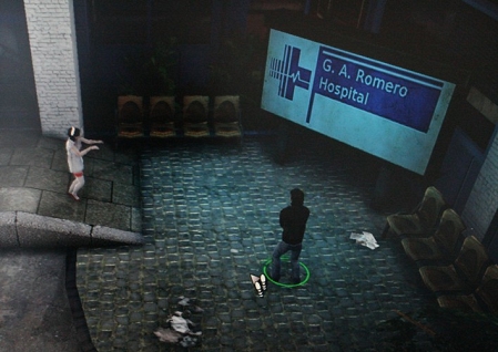 © Michael Fiedler Radio FM4 eine Zombiekrankenschwester greift uns vor dem G.A.Romero-Krankenhaus an.